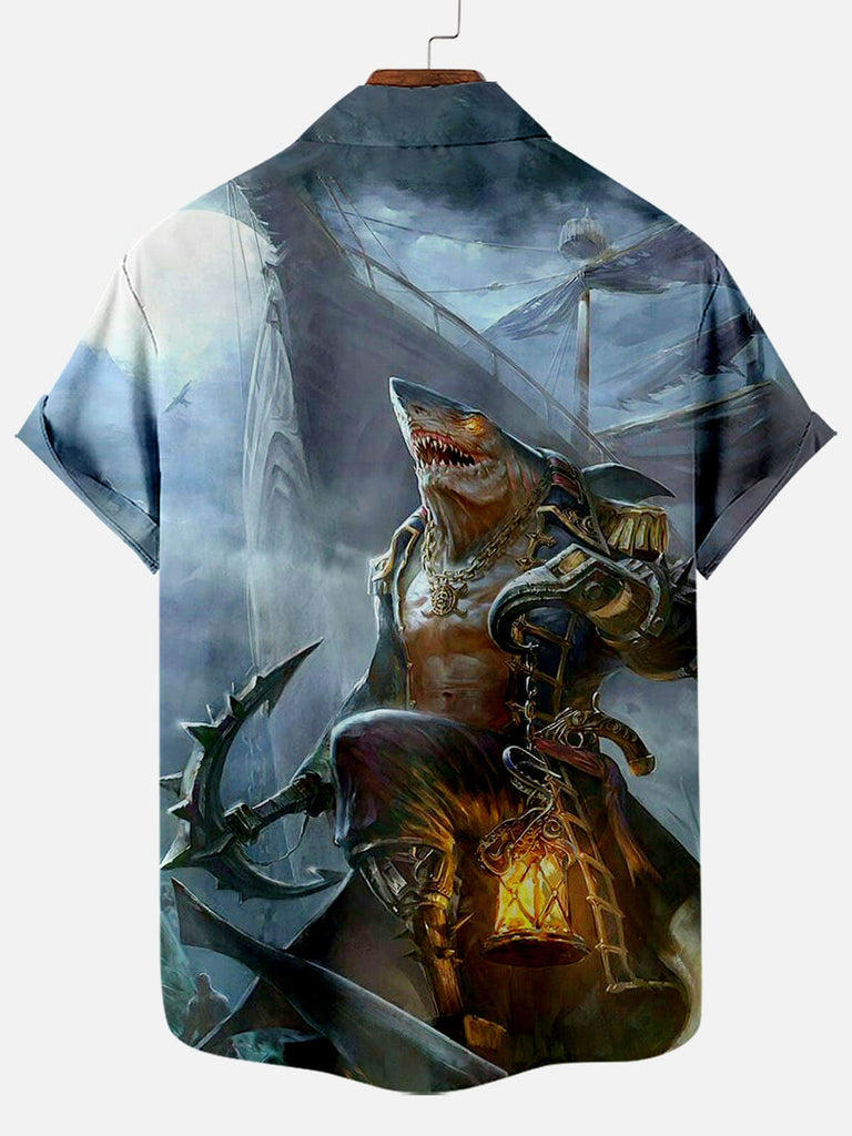 Captain Shark Pirate Men's Short Sleeve ShirtMens short sleeve shirts Big and tall Mens shirts Short sleeve shirts for men Mens 4xl shirts Casual short sleeve shirts