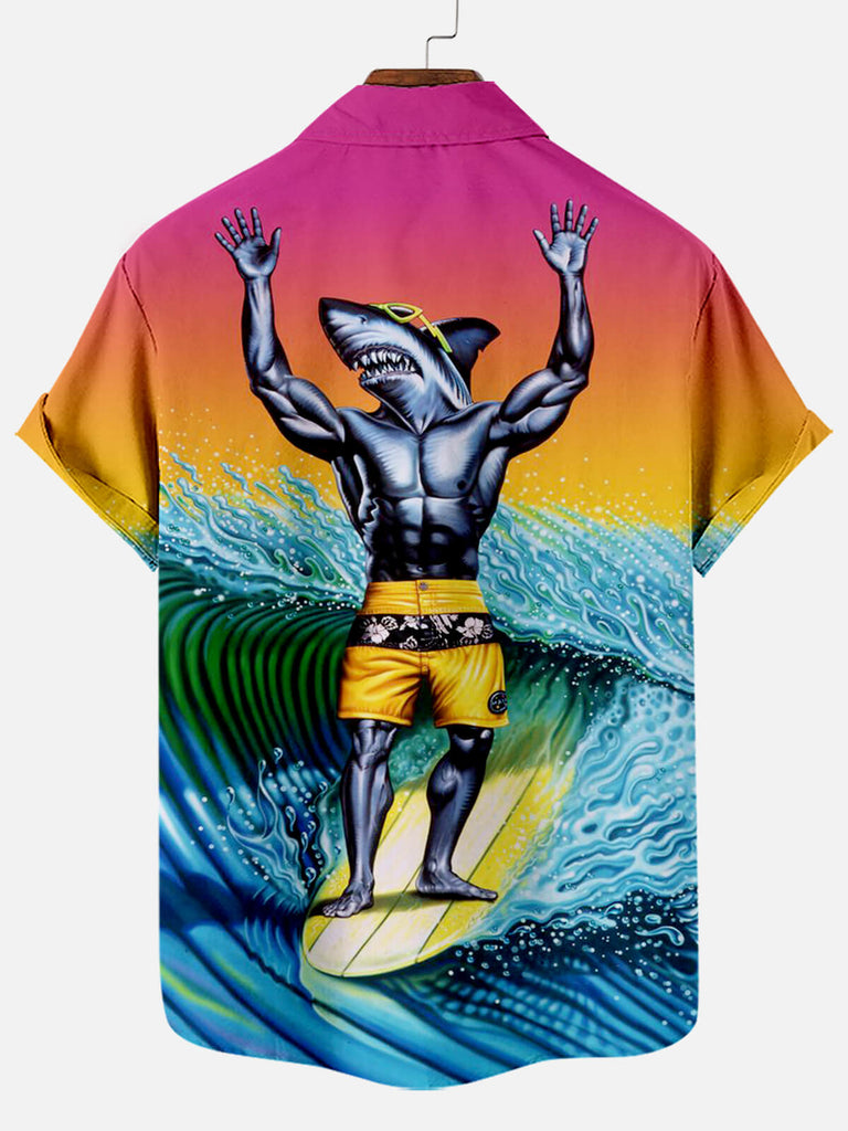 Hawaii Surf Sharkman Pattern Men's Short Sleeve TopMens short sleeve shirts Big and tall Mens shirts Short sleeve shirts for men Mens 4xl shirts Casual short sleeve shirts