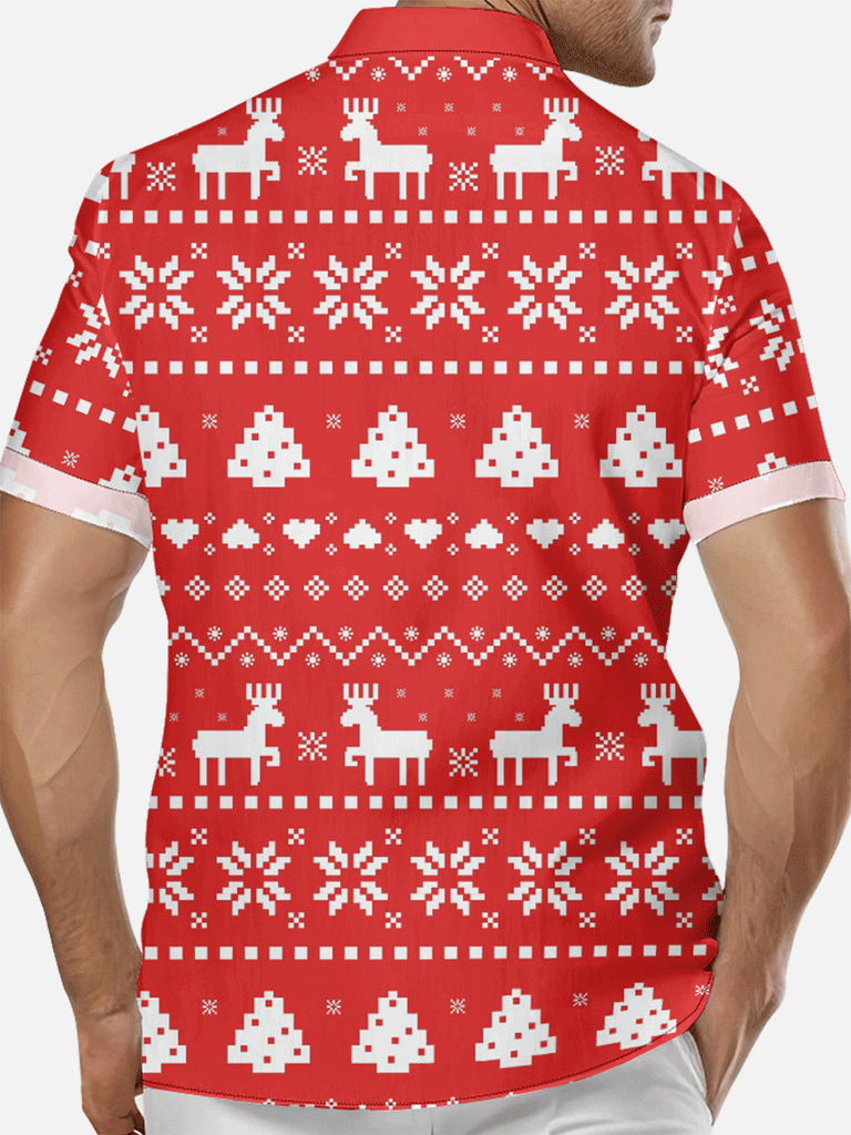 Men's Christmas Print with Deer and Trees Short Sleeve Shirt, mens short sleeve shirts¡ê?big and tall mens shirts¡ê?short sleeve shirts for men¡ê?mens 4xl shirts¡ê?casual short sleeve shirts