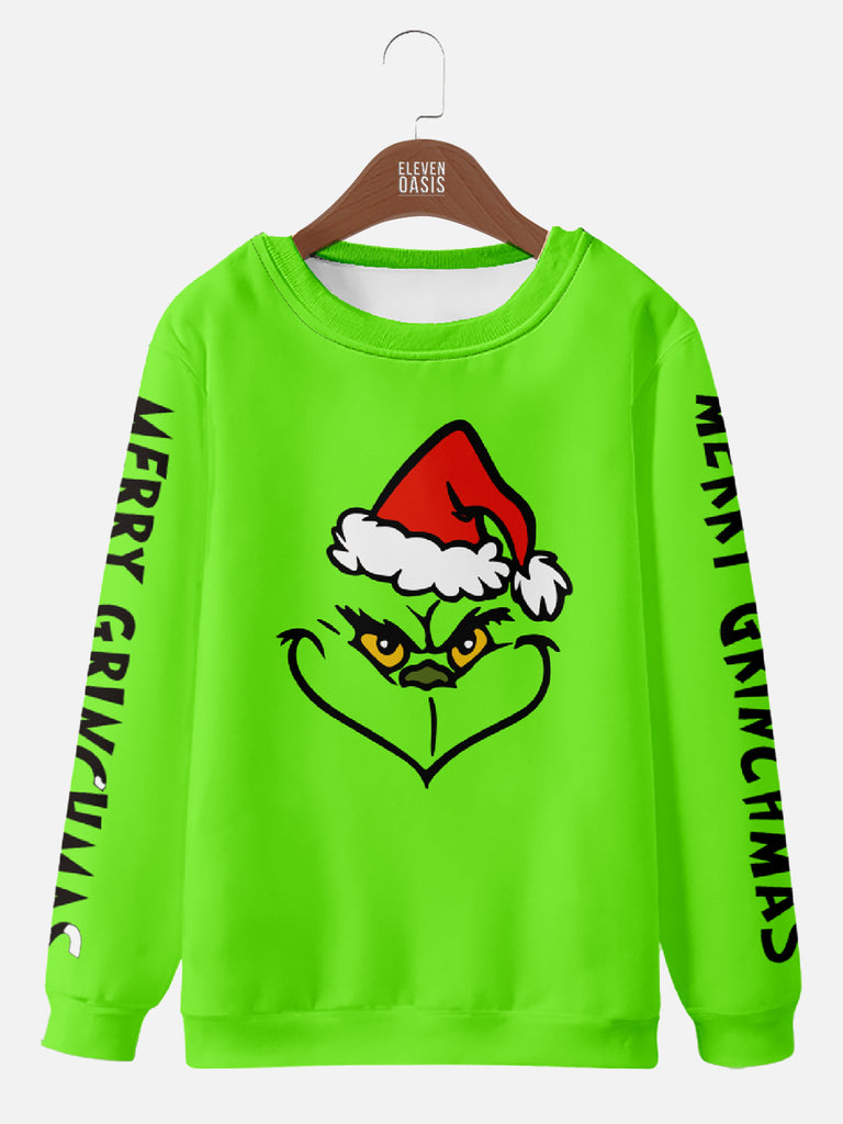 Neon Merry Grinchmas Grinch Face Christmas Sweatshirt, mens short sleeve shirts¡ê?big and tall mens shirts¡ê?short sleeve shirts for men¡ê?mens 4xl shirts¡ê?casual short sleeve shirts