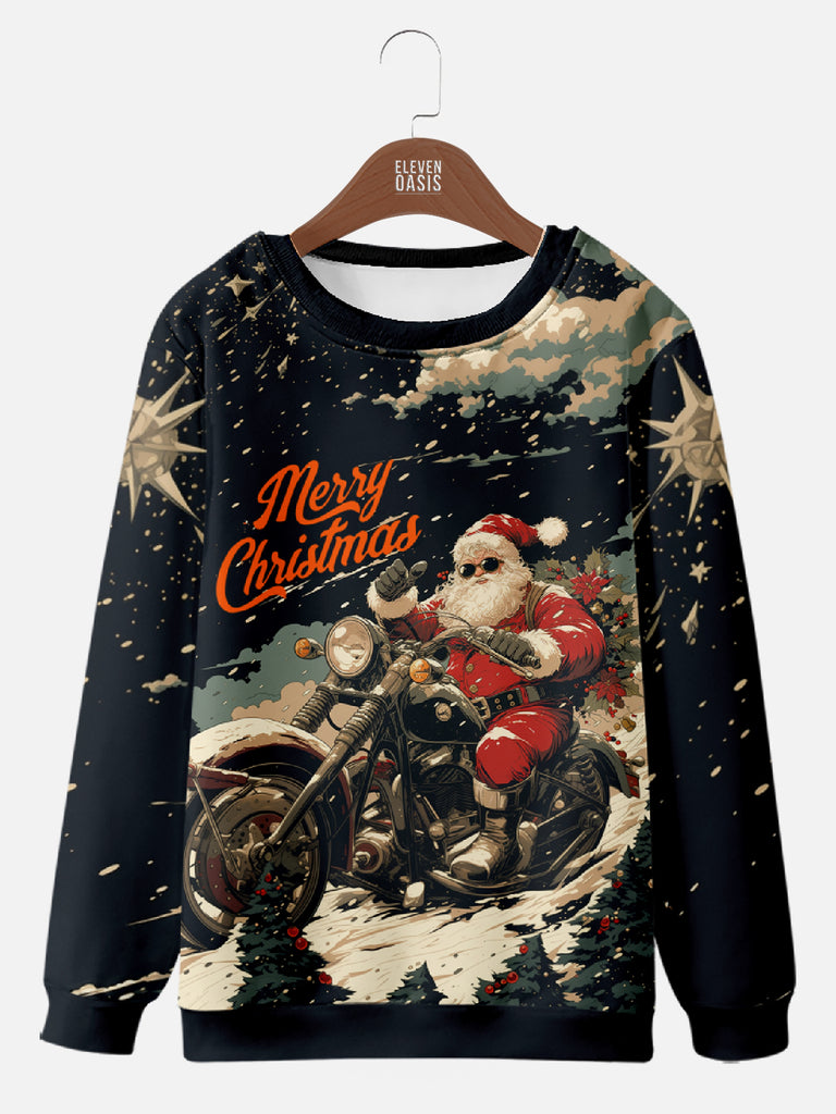 Vintage-Look Santa on a Motorcycle Merry Christmas Sweatshirt, mens short sleeve shirts¡ê?big and tall mens shirts¡ê?short sleeve shirts for men¡ê?mens 4xl shirts¡ê?casual short sleeve shirts