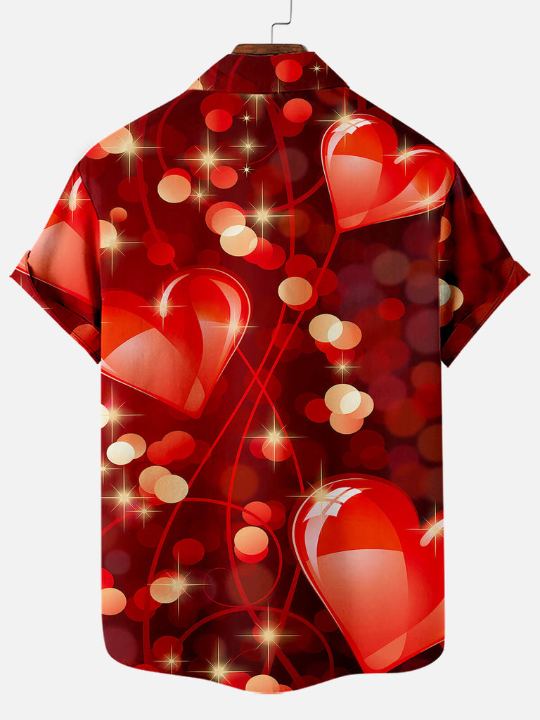 Men's Valentine's Day Heart Pattern Print Short Sleeve ShirtMens short sleeve shirts Big and tall Mens shirts Short sleeve shirts for men Mens 4xl shirts Casual short sleeve shirts