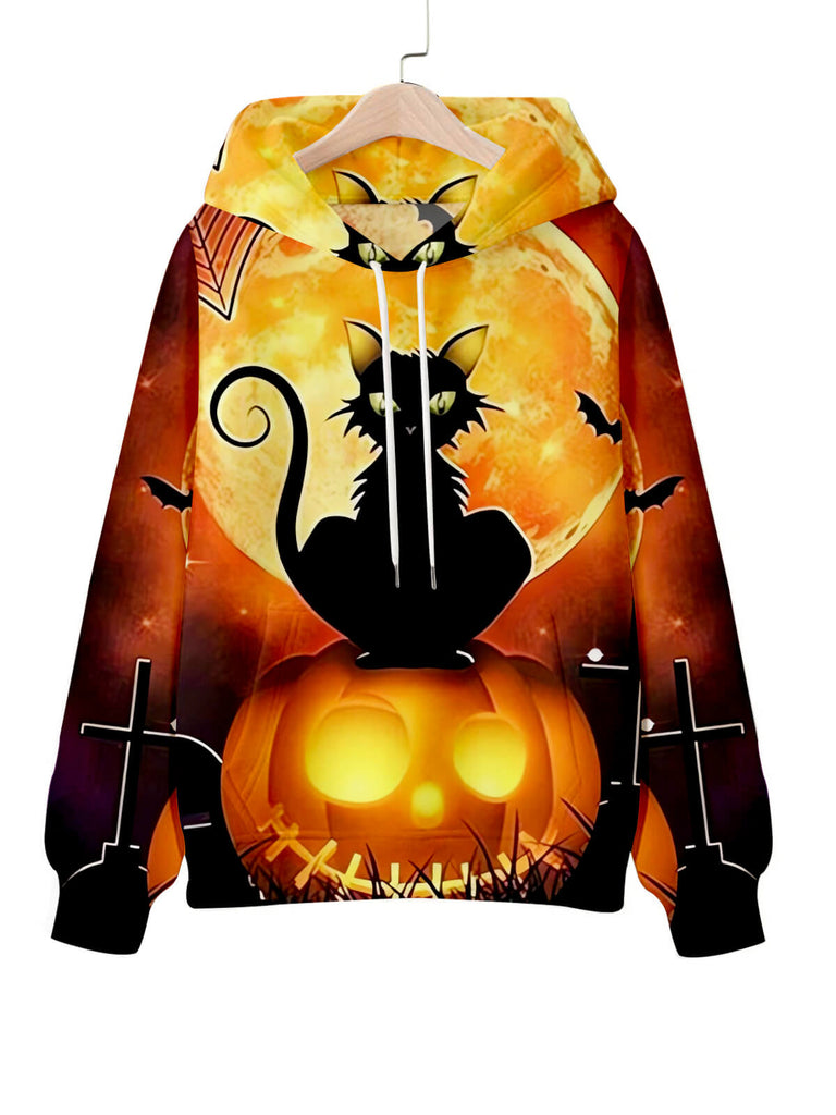 Halloween Black Cat Pumpkin Print Long Sleeve HoodieMens short sleeve shirts Big and tall Mens shirts Short sleeve shirts for men Mens 4xl shirts Casual short sleeve shirts