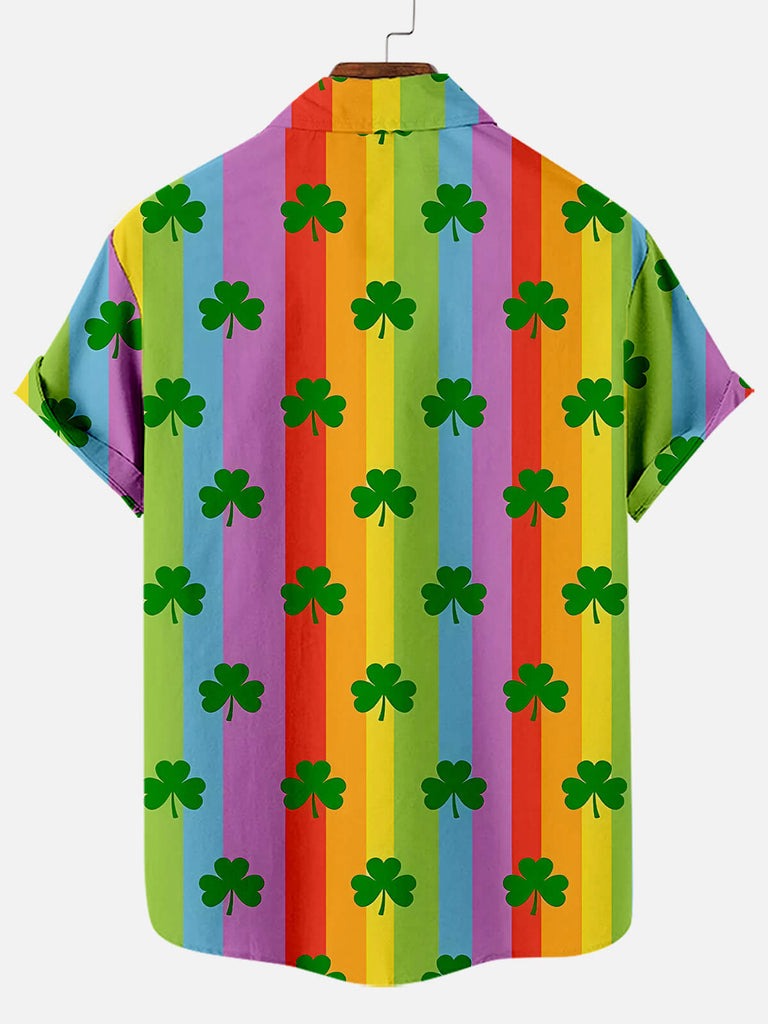 Men's St. Patrick's Graphic Clover and Rainbow Print Short Sleeve ShirtMens short sleeve shirts Big and tall Mens shirts Short sleeve shirts for men Mens 4xl shirts Casual short sleeve shirts