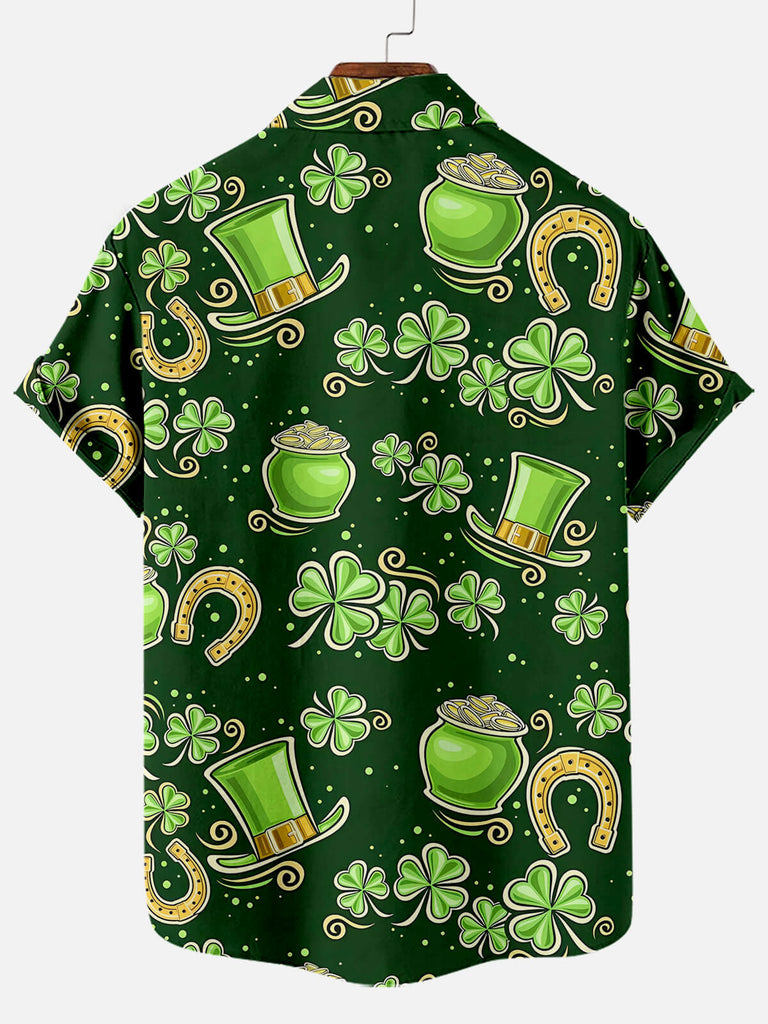 Men's St. Patrick's Day Pot of Gold Clovers Short Sleeve ShirtMens short sleeve shirts Big and tall Mens shirts Short sleeve shirts for men Mens 4xl shirts Casual short sleeve shirts