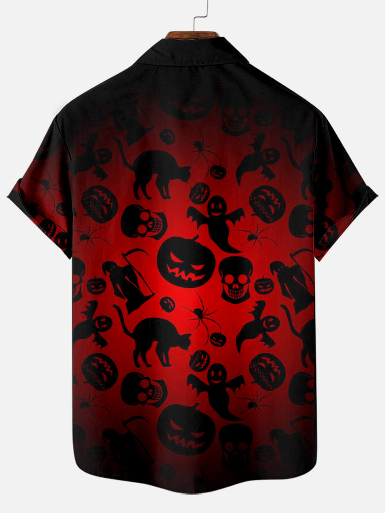 Halloween Black Cat Pumpkin Skull Floral Gradient Short Sleeve ShirtMens short sleeve shirts Big and tall Mens shirts Short sleeve shirts for men Mens 4xl shirts Casual short sleeve shirts