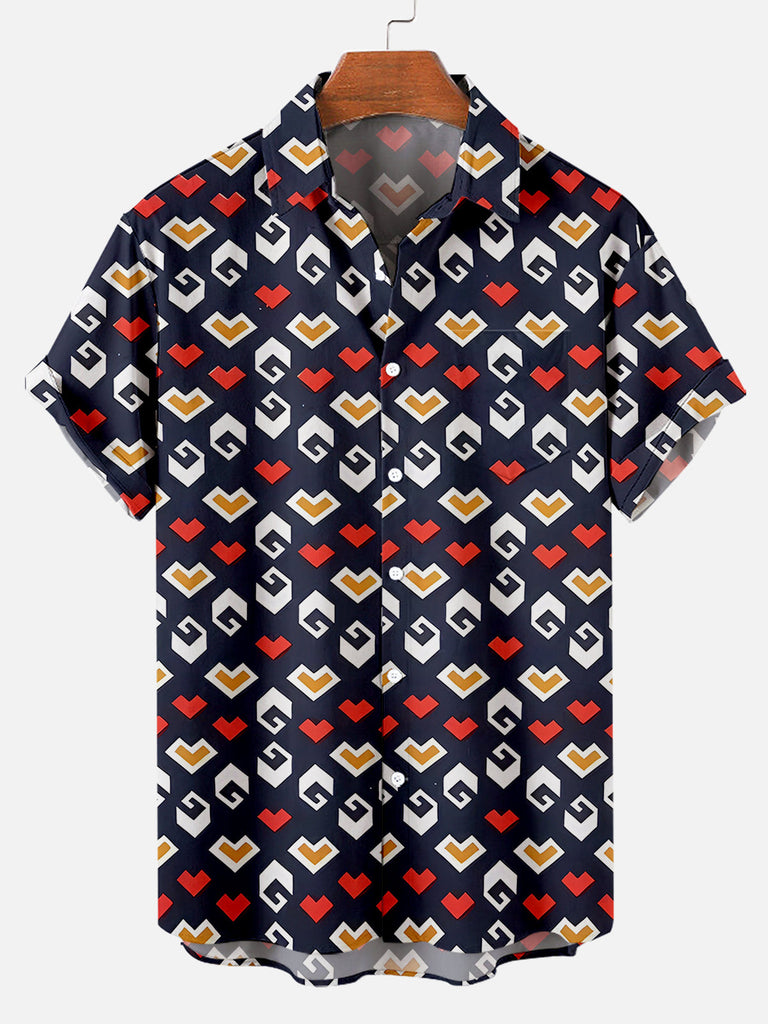 Men's All Over Print Simple Heart Pattern Casual Short Sleeve ShirtMens short sleeve shirts Big and tall Mens shirts Short sleeve shirts for men Mens 4xl shirts Casual short sleeve shirts