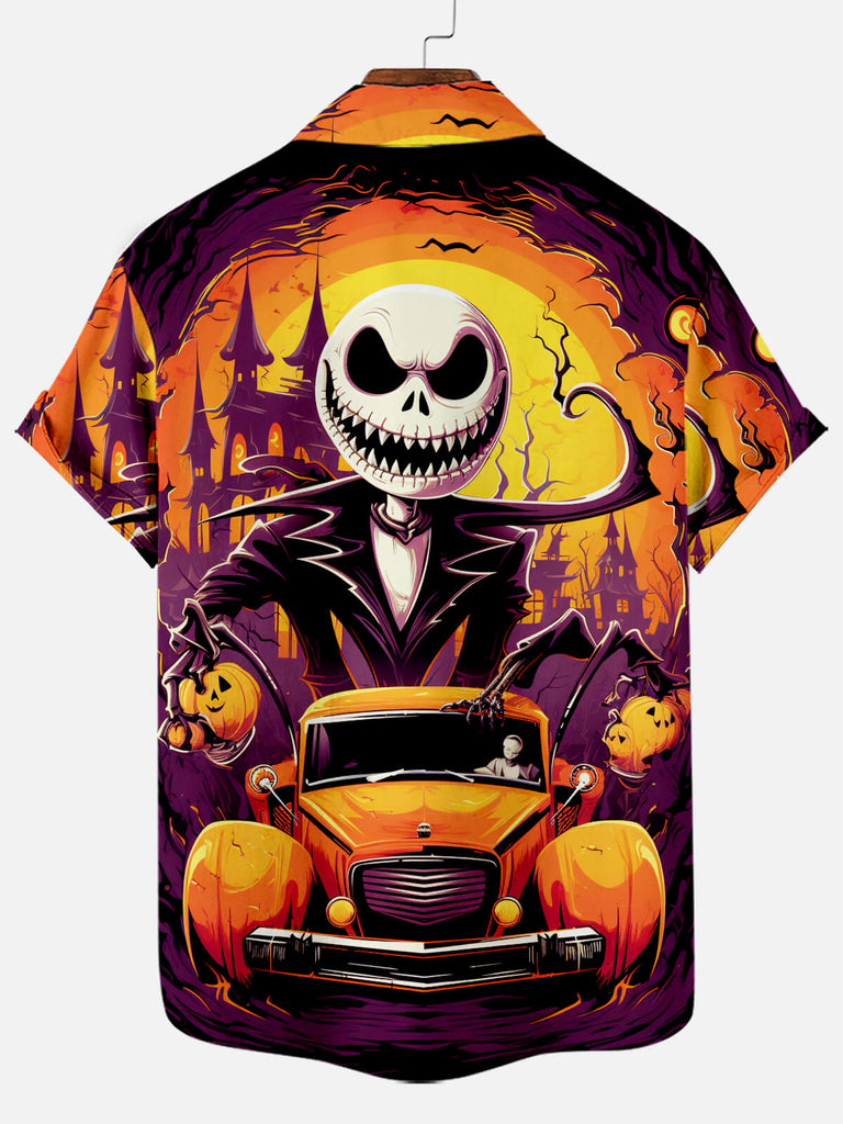 Halloween Jack and the Cars Graphic Men's Short Sleeve ShirtMens short sleeve shirts Big and tall Mens shirts Short sleeve shirts for men Mens 4xl shirts Casual short sleeve shirts