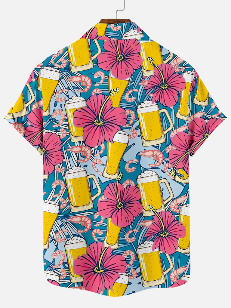 Beer Floral Pattern Men's Short Sleeve Hawaii ShirtMens short sleeve shirts Big and tall Mens shirts Short sleeve shirts for men Mens 4xl shirts Casual short sleeve shirts