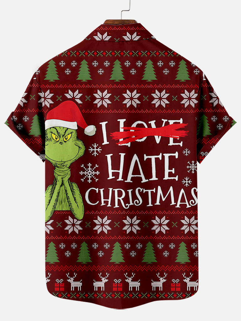 Christmas Grinch Pattern Men's Short Sleeve ShirtMens short sleeve shirts Big and tall Mens shirts Short sleeve shirts for men Mens 4xl shirts Casual short sleeve shirts