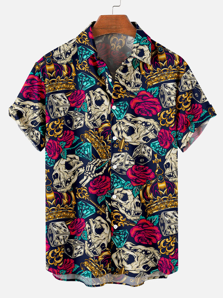 Floral Animal Skull Pattern Men's Short Sleeve ShirtMens short sleeve shirts Big and tall Mens shirts Short sleeve shirts for men Mens 4xl shirts Casual short sleeve shirts