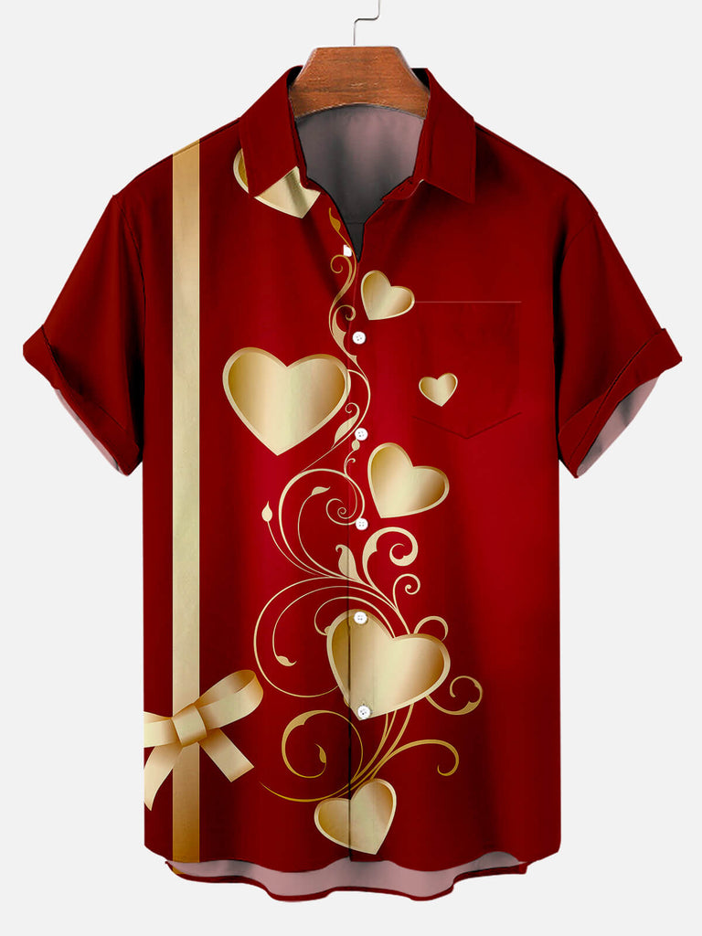 Men's Valentine's Day You Are the Gift Heart Pattern Print Short Sleeve ShirtMens short sleeve shirts Big and tall Mens shirts Short sleeve shirts for men Mens 4xl shirts Casual short sleeve shirts