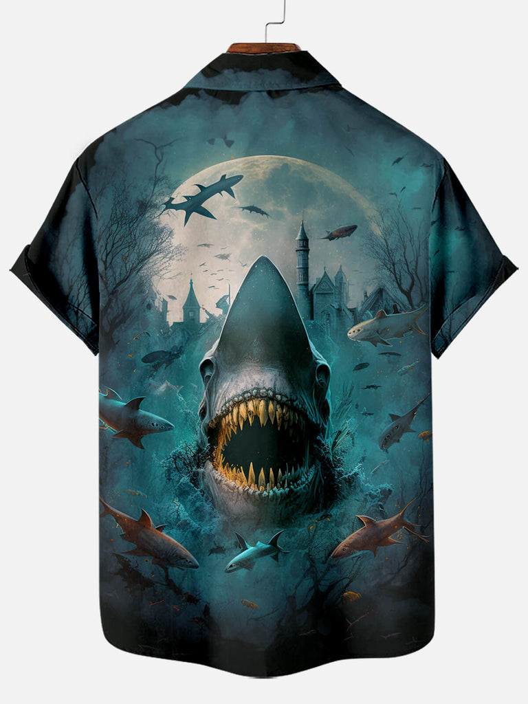 Halloween Scary Shark Illustration Men's Short Sleeve ShirtMens short sleeve shirts Big and tall Mens shirts Short sleeve shirts for men Mens 4xl shirts Casual short sleeve shirts