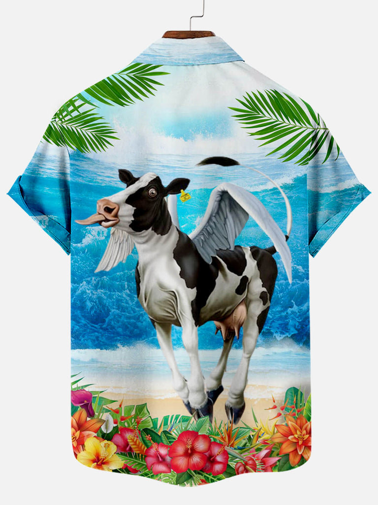 Hawaii Funny Cow Pattern Men's Short Sleeve TopMens short sleeve shirts Big and tall Mens shirts Short sleeve shirts for men Mens 4xl shirts Casual short sleeve shirts