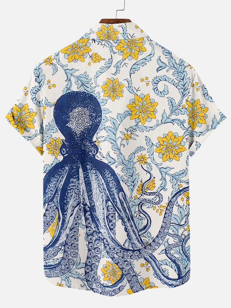 Octopus Floral Print Men's Hawaiian Short Sleeve ShirtMens short sleeve shirts Big and tall Mens shirts Short sleeve shirts for men Mens 4xl shirts Casual short sleeve shirts