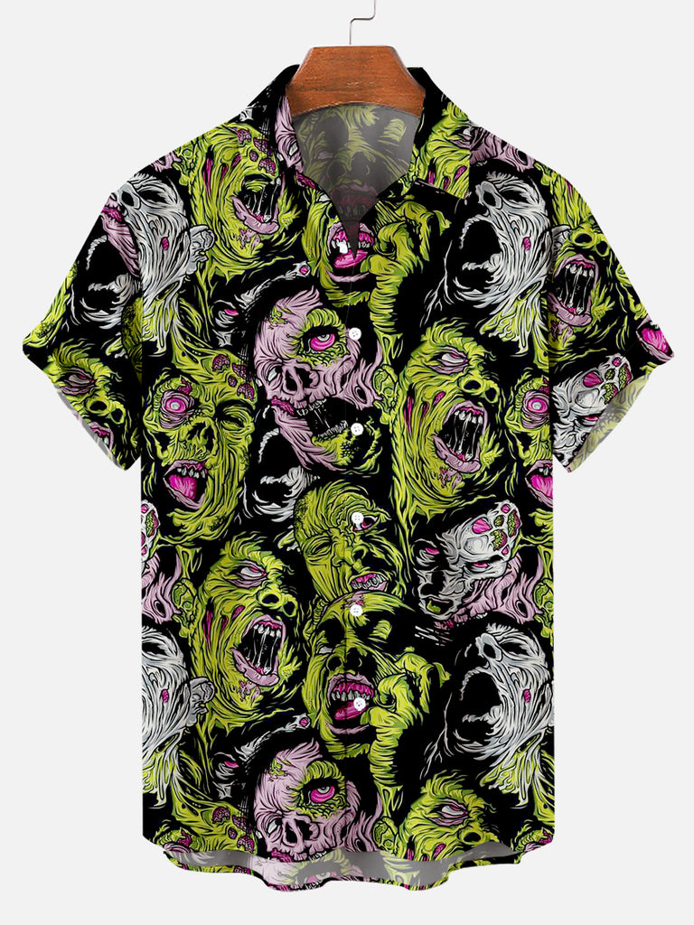 Halloween Monster Zombie Print Men's Short Sleeve ShirtMens short sleeve shirts Big and tall Mens shirts Short sleeve shirts for men Mens 4xl shirts Casual short sleeve shirts