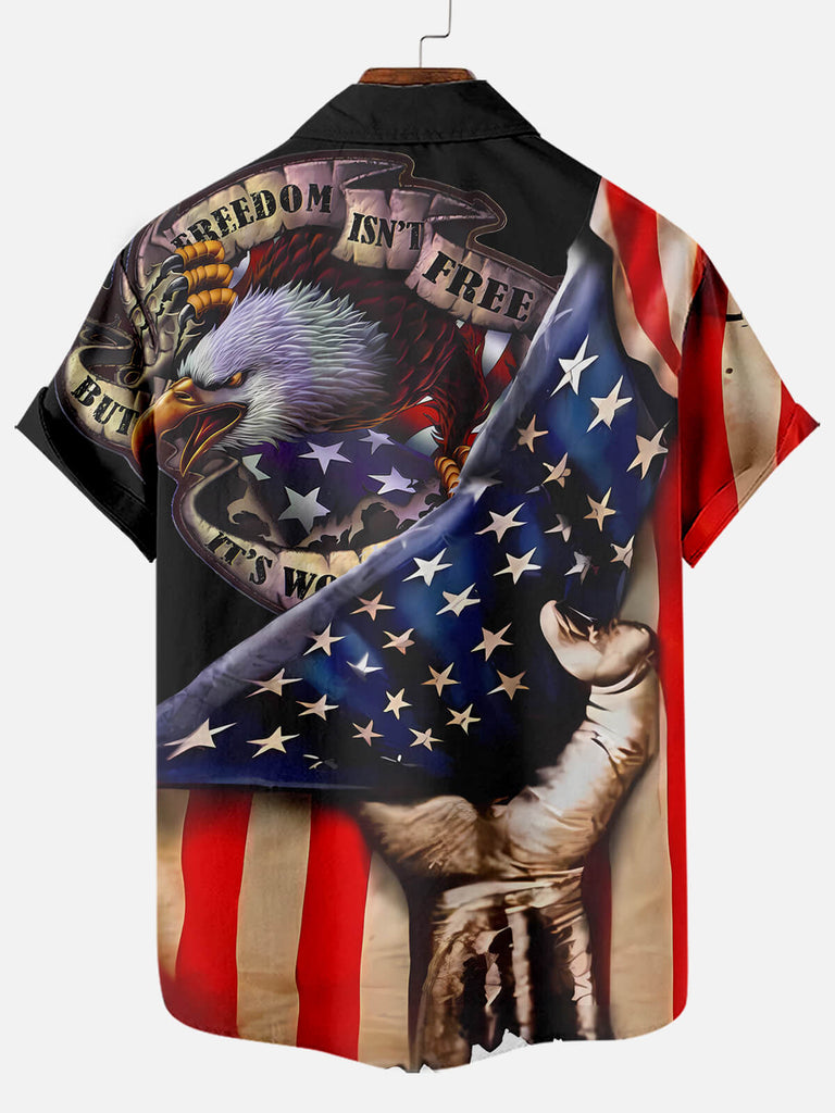 Men's American Flag Eagle Print Short Sleeve ShirtMens short sleeve shirts Big and tall Mens shirts Short sleeve shirts for men Mens 4xl shirts Casual short sleeve shirts