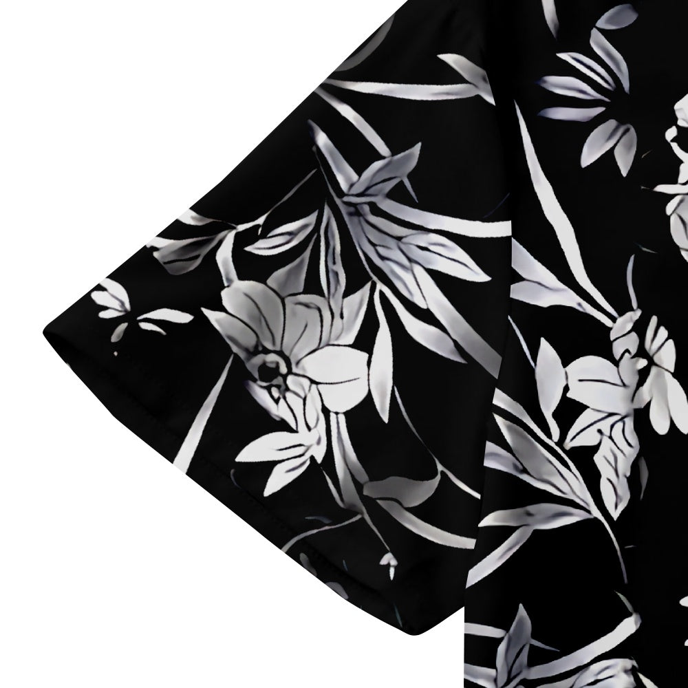 Men's Floral Black and White Flowers Short Sleeve ShirtMens short sleeve shirts Big and tall Mens shirts Short sleeve shirts for men Mens 4xl shirts Casual short sleeve shirts