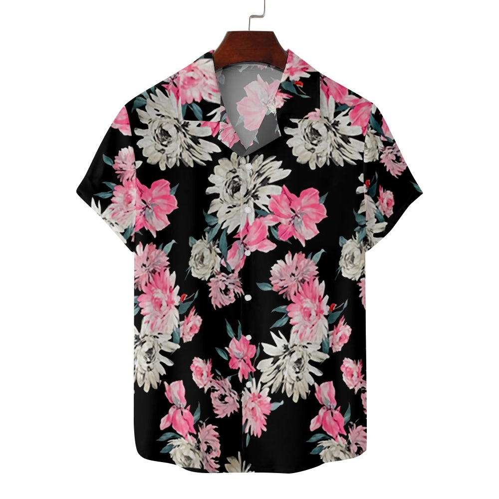 Men's Floral Print Pink White Flowers Short Sleeve ShirtMens short sleeve shirts Big and tall Mens shirts Short sleeve shirts for men Mens 4xl shirts Casual short sleeve shirts