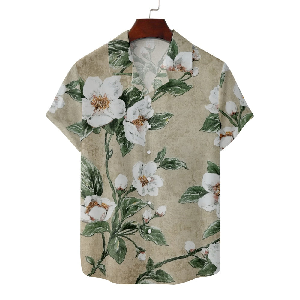 Men's Floral Print Vintage Hand-Drawn Illustrated Flowers Short Sleeve ShirtMens short sleeve shirts Big and tall Mens shirts Short sleeve shirts for men Mens 4xl shirts Casual short sleeve shirts