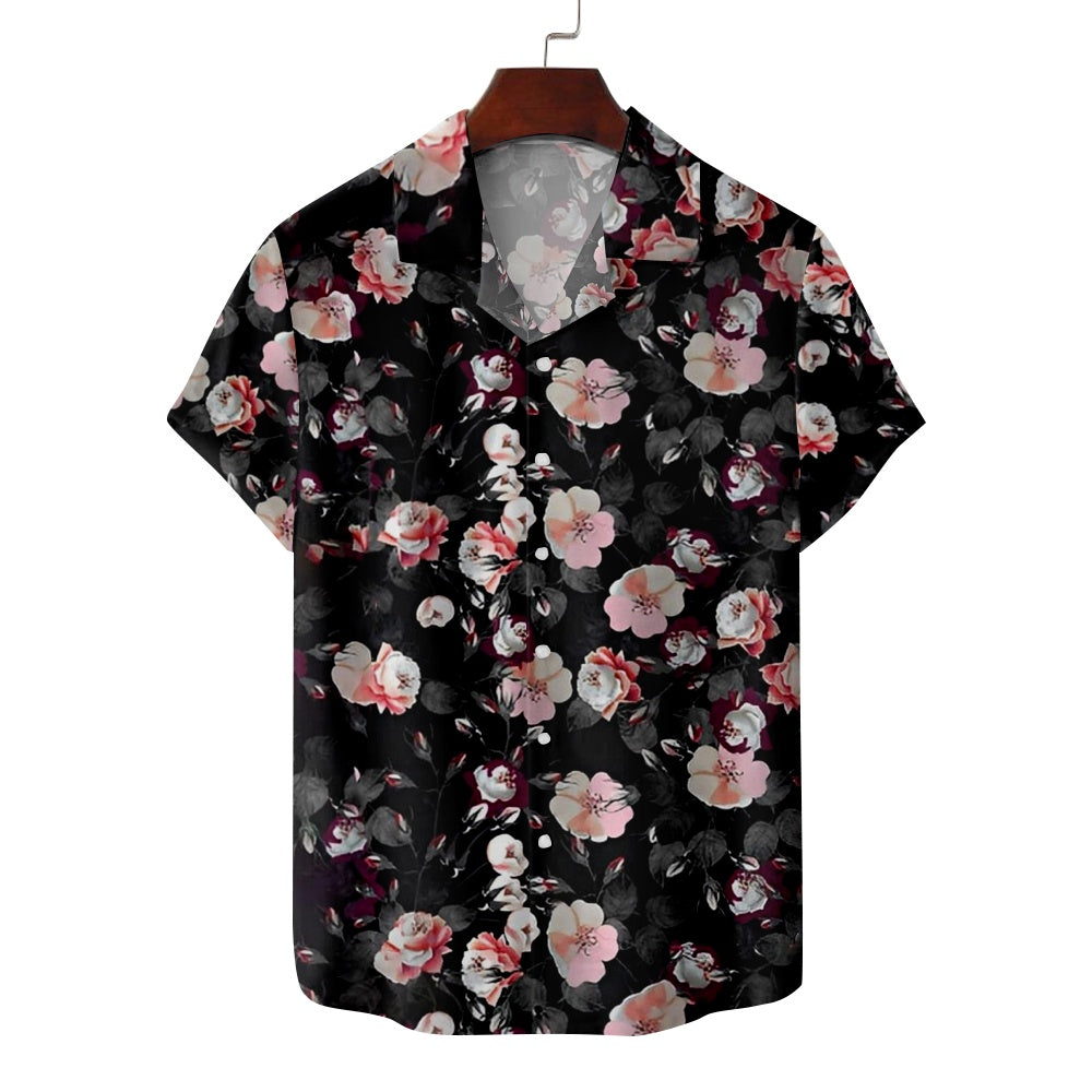 Men's Floral Print Pink White Flowers Gothic Short Sleeve ShirtMens short sleeve shirts Big and tall Mens shirts Short sleeve shirts for men Mens 4xl shirts Casual short sleeve shirts