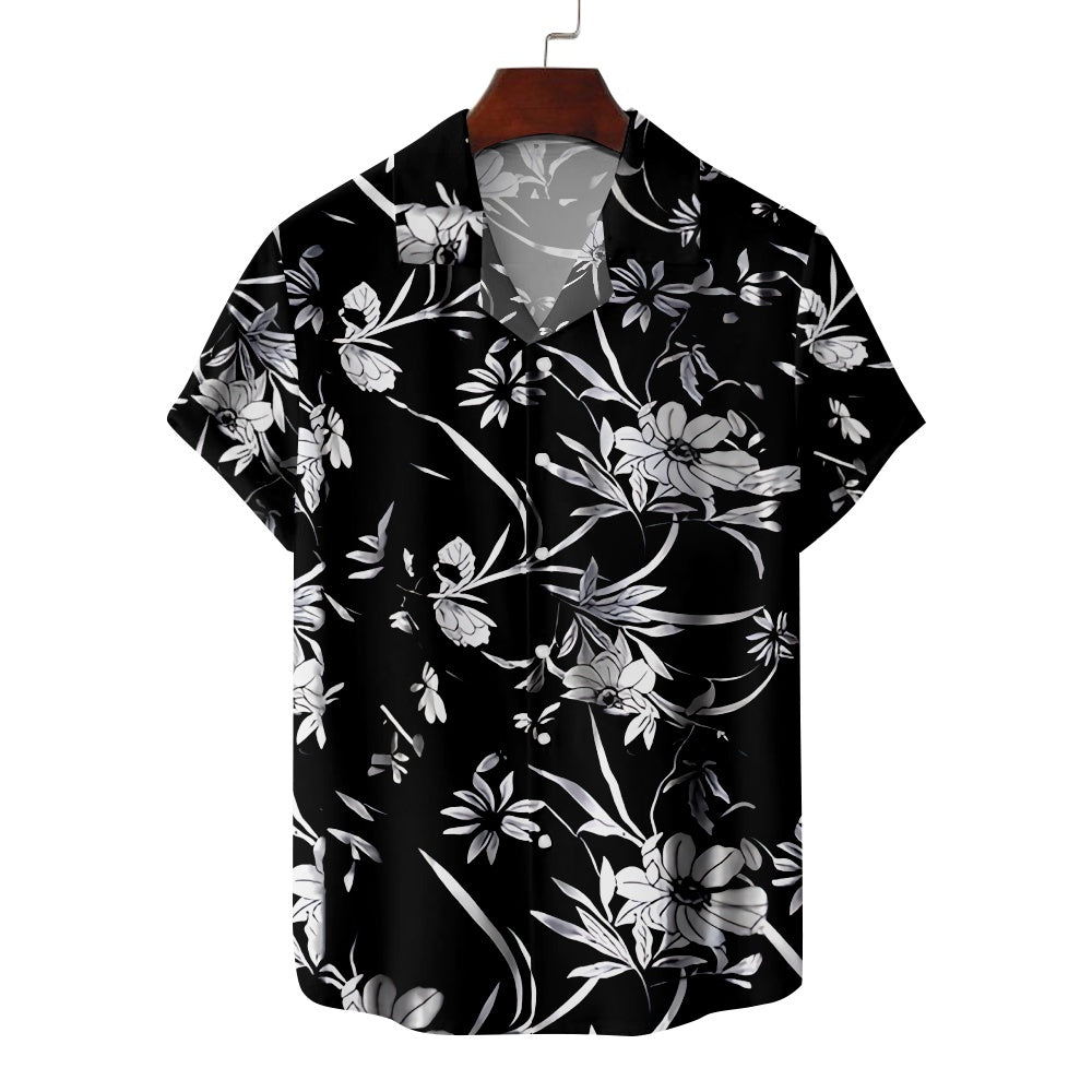 Men's Floral Black and White Flowers Short Sleeve ShirtMens short sleeve shirts Big and tall Mens shirts Short sleeve shirts for men Mens 4xl shirts Casual short sleeve shirts