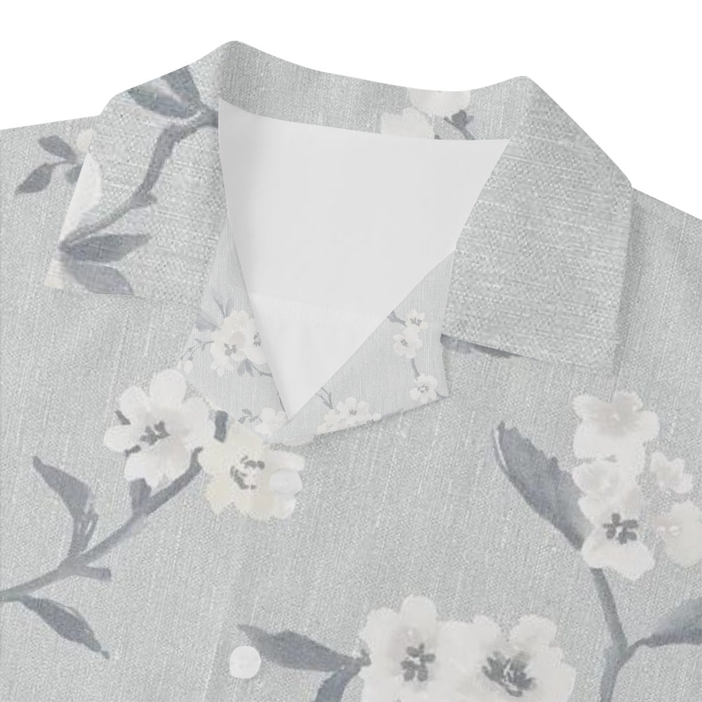 Men's Floral Print Gray Illustrated Cherry Blossom Flowers Short Sleeve ShirtMens short sleeve shirts Big and tall Mens shirts Short sleeve shirts for men Mens 4xl shirts Casual short sleeve shirts