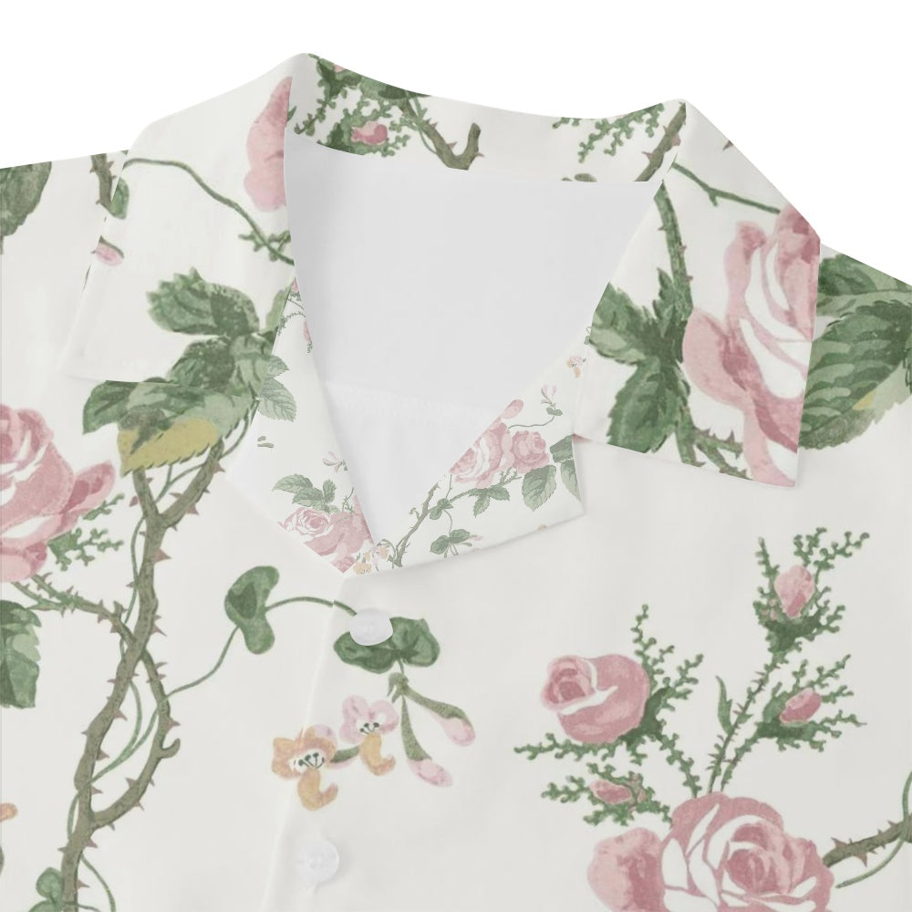 Men's Floral Print Illustrated Pink Roses Flowers Short Sleeve ShirtMens short sleeve shirts Big and tall Mens shirts Short sleeve shirts for men Mens 4xl shirts Casual short sleeve shirts