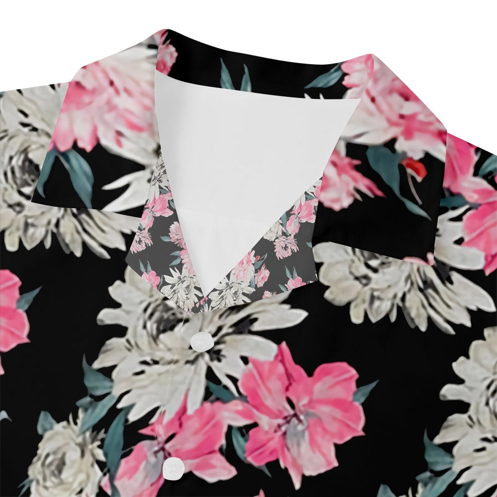 Men's Floral Print Pink White Flowers Short Sleeve ShirtMens short sleeve shirts Big and tall Mens shirts Short sleeve shirts for men Mens 4xl shirts Casual short sleeve shirts