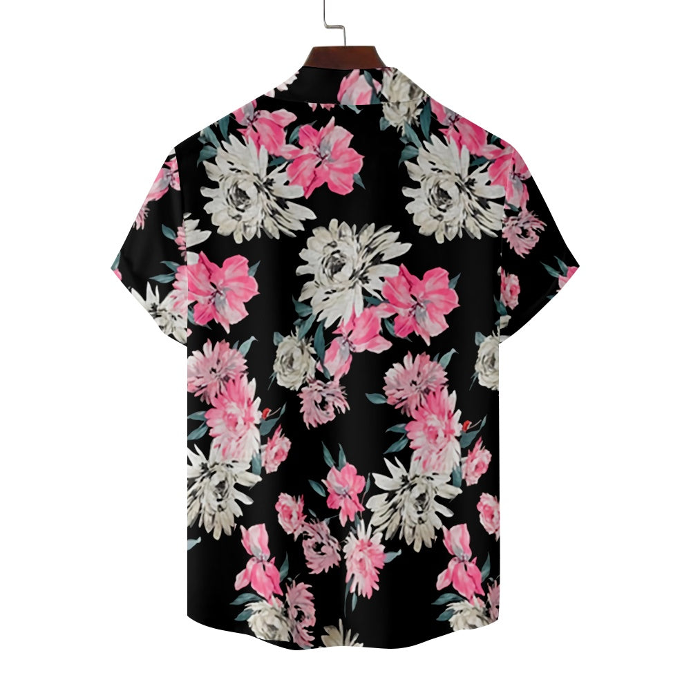 Men's Floral Print Pink White Flowers Short Sleeve ShirtMens short sleeve shirts Big and tall Mens shirts Short sleeve shirts for men Mens 4xl shirts Casual short sleeve shirts