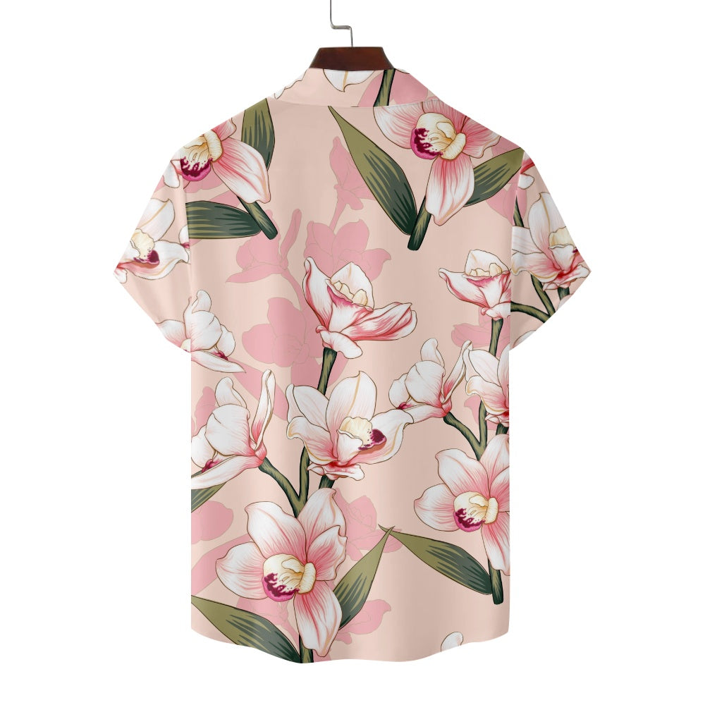 Men's Floral Print Pink Illustrated Flowers Short Sleeve ShirtMens short sleeve shirts Big and tall Mens shirts Short sleeve shirts for men Mens 4xl shirts Casual short sleeve shirts