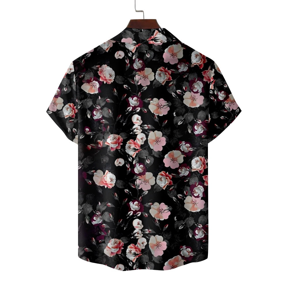 Men's Floral Print Pink White Flowers Gothic Short Sleeve ShirtMens short sleeve shirts Big and tall Mens shirts Short sleeve shirts for men Mens 4xl shirts Casual short sleeve shirts