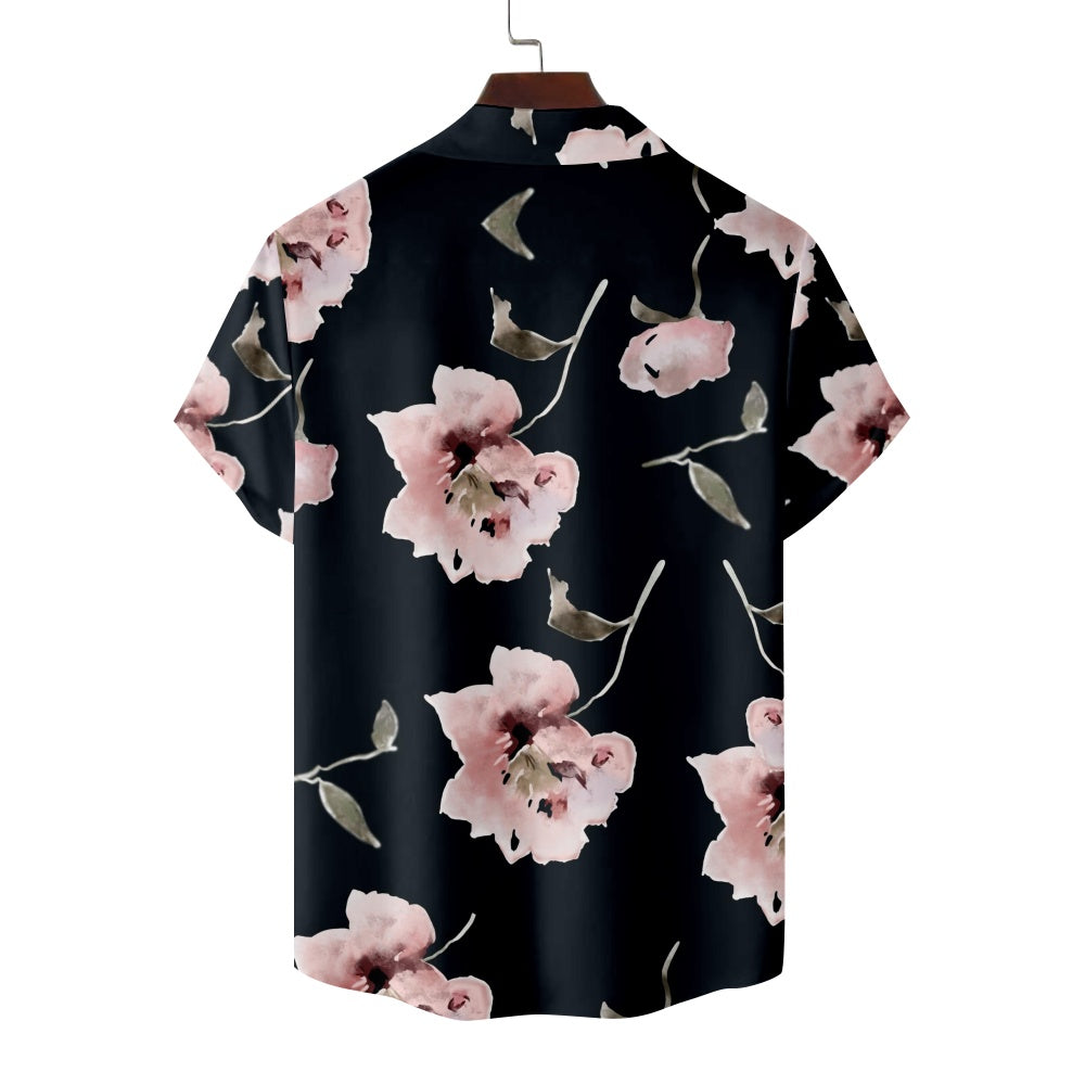 Men's Floral Print Pink Flowers Short Sleeve ShirtMens short sleeve shirts Big and tall Mens shirts Short sleeve shirts for men Mens 4xl shirts Casual short sleeve shirts