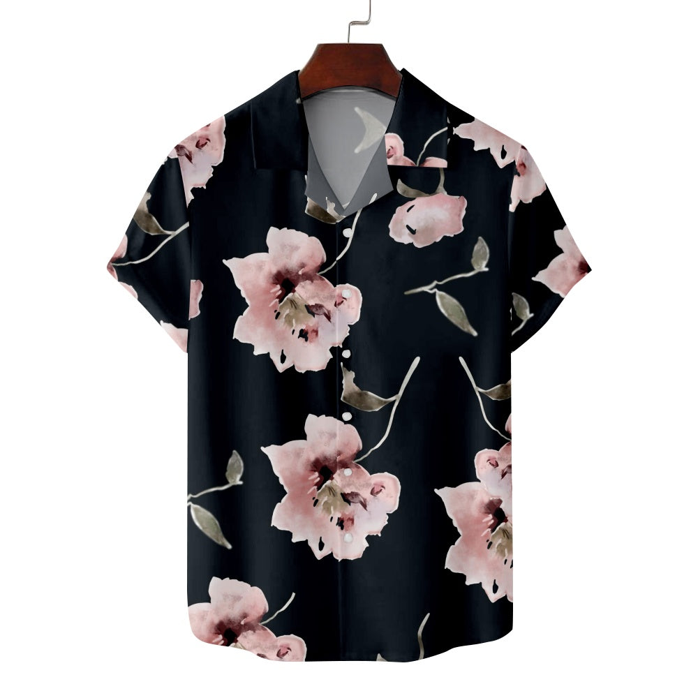 Men's Floral Print Pink Flowers Short Sleeve ShirtMens short sleeve shirts Big and tall Mens shirts Short sleeve shirts for men Mens 4xl shirts Casual short sleeve shirts