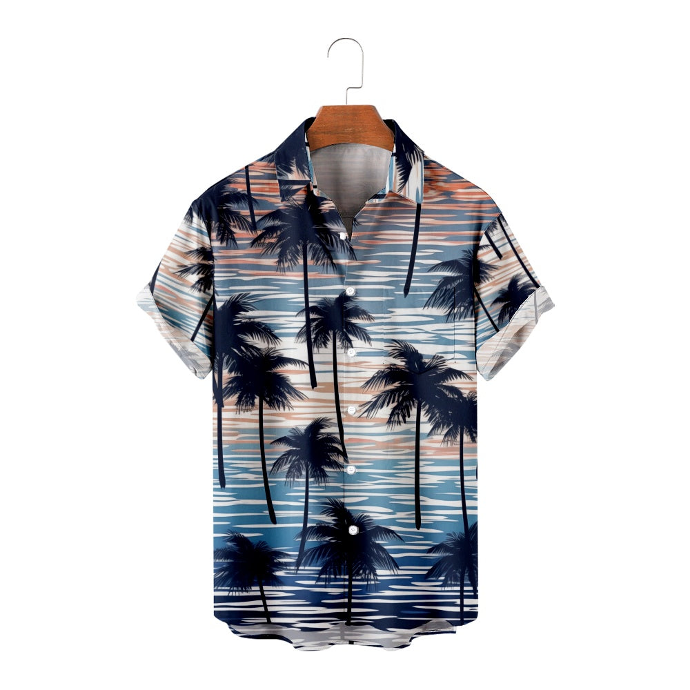 Men's Casual Palm Tree Pattern Print Short Sleeve ShirtMens short sleeve shirts Big and tall Mens shirts Short sleeve shirts for men Mens 4xl shirts Casual short sleeve shirts