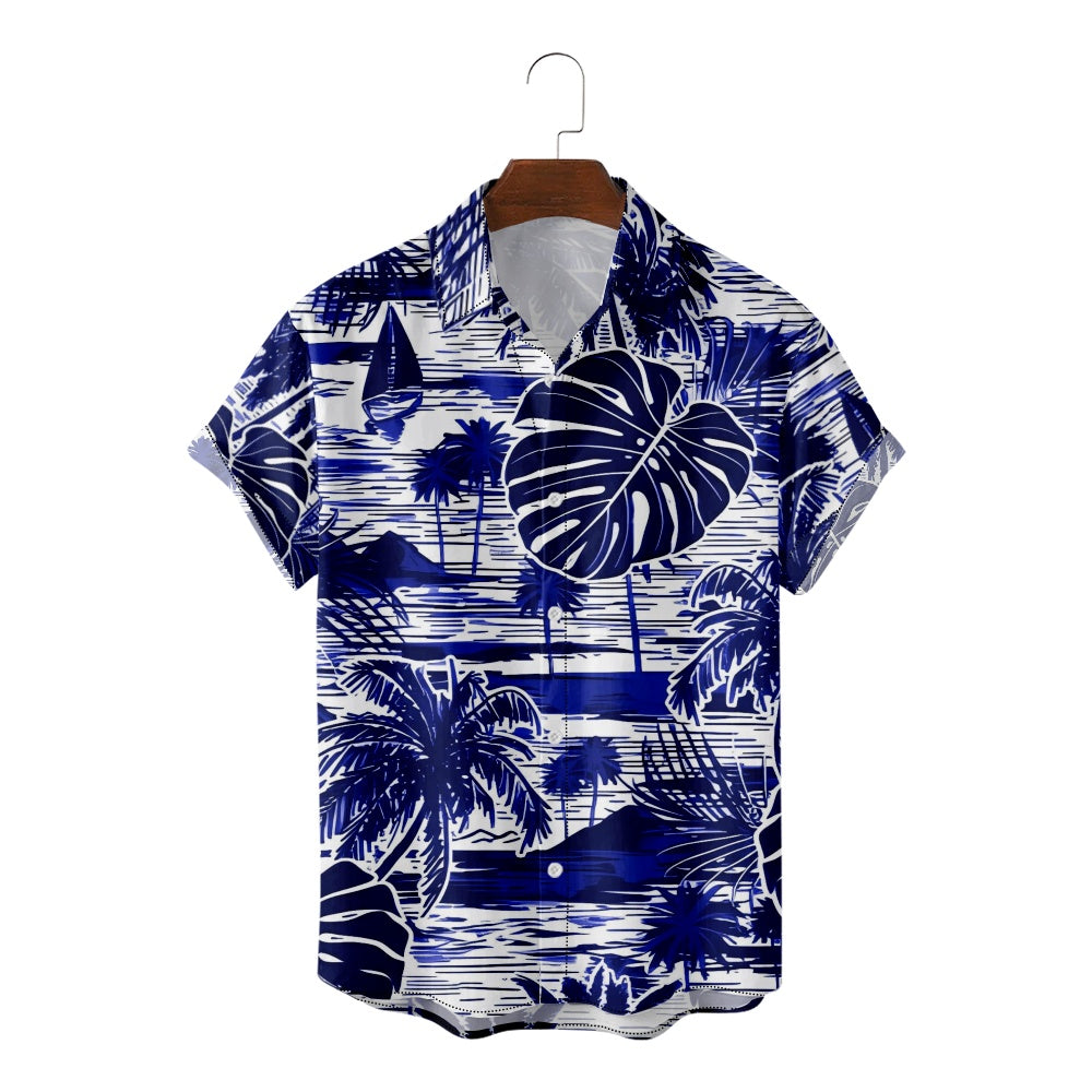 Men's Island Holiday Palm Tree Leaf Print Vacation Short Sleeve ShirtMens short sleeve shirts Big and tall Mens shirts Short sleeve shirts for men Mens 4xl shirts Casual short sleeve shirts