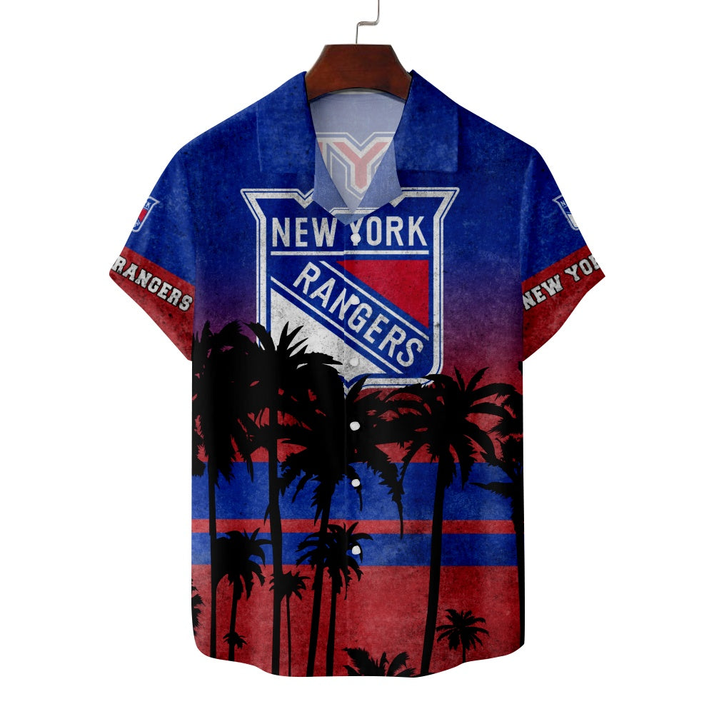 New York Rangers Ice Hockey Hawaiian Palm Tree Short Sleeve ShirtMens short sleeve shirts Big and tall Mens shirts Short sleeve shirts for men Mens 4xl shirts Casual short sleeve shirts