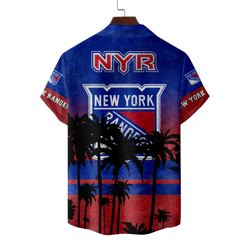 New York Rangers Ice Hockey Hawaiian Palm Tree Short Sleeve ShirtMens short sleeve shirts Big and tall Mens shirts Short sleeve shirts for men Mens 4xl shirts Casual short sleeve shirts