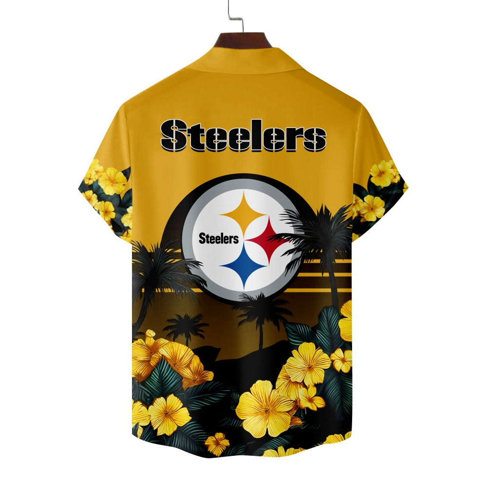 Pittsburgh Steelers American Football Hawaiian Print Short Sleeve ShirtMens short sleeve shirts Big and tall Mens shirts Short sleeve shirts for men Mens 4xl shirts Casual short sleeve shirts