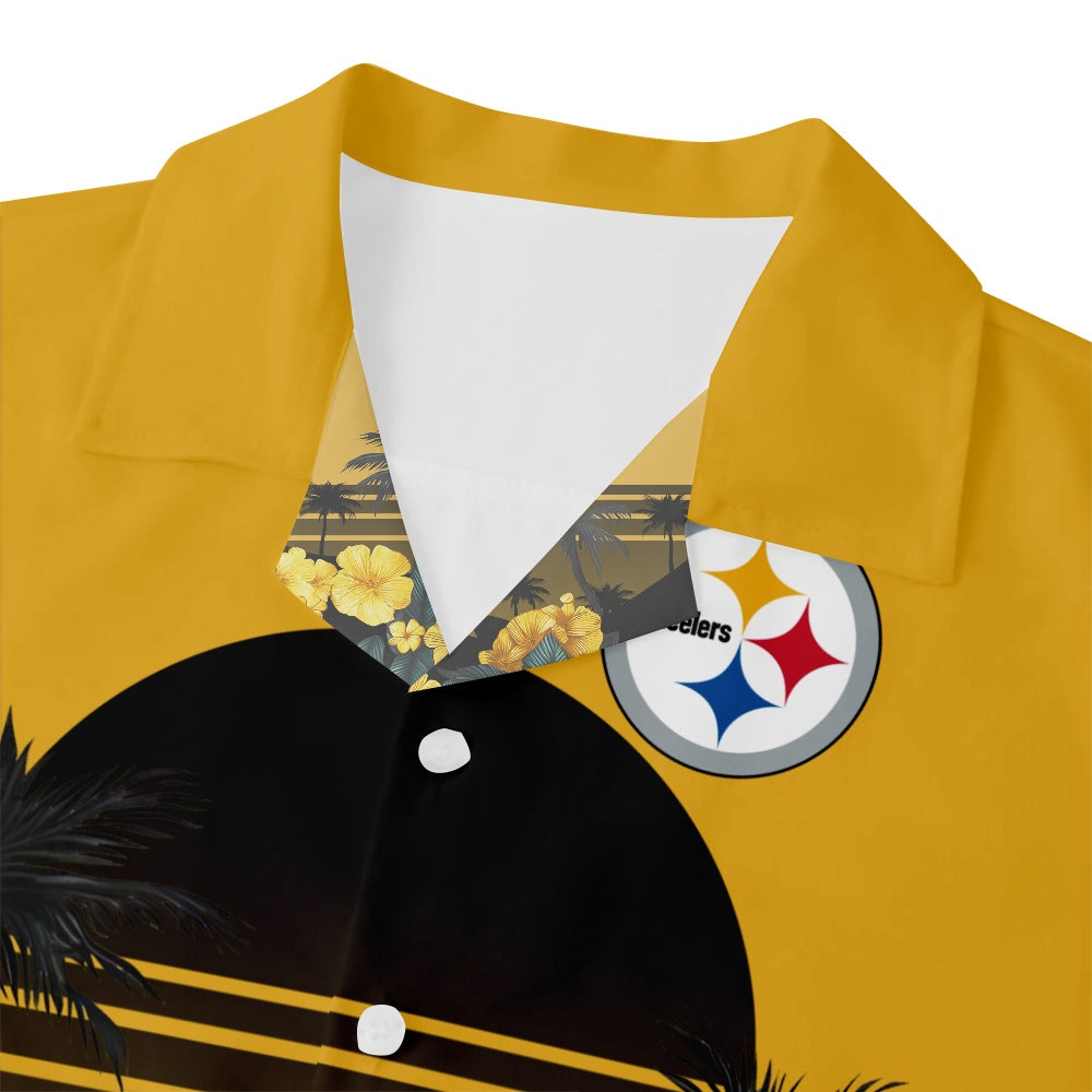 Pittsburgh Steelers American Football Hawaiian Print Short Sleeve ShirtMens short sleeve shirts Big and tall Mens shirts Short sleeve shirts for men Mens 4xl shirts Casual short sleeve shirts