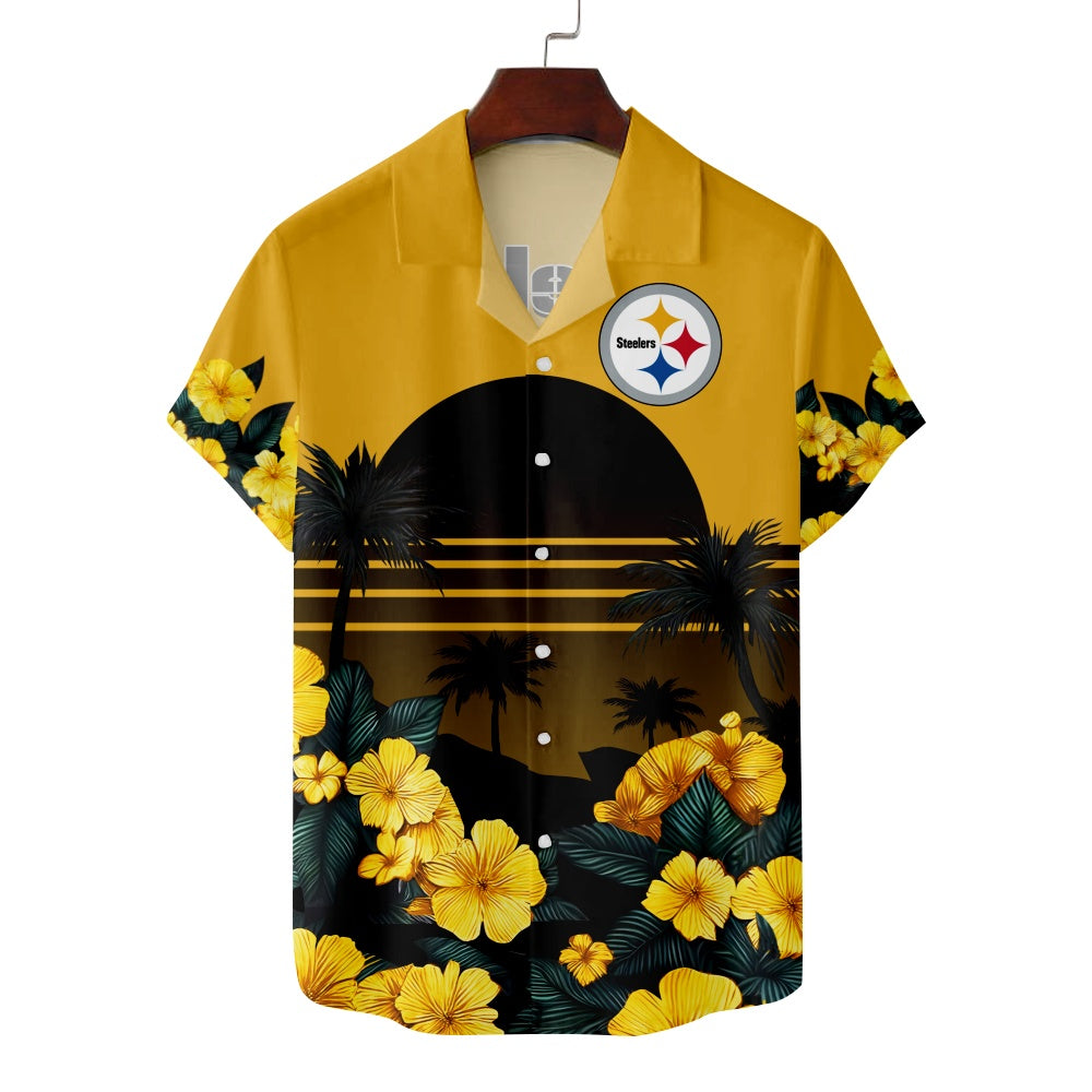 Pittsburgh Steelers American Football Hawaiian Print Short Sleeve ShirtMens short sleeve shirts Big and tall Mens shirts Short sleeve shirts for men Mens 4xl shirts Casual short sleeve shirts