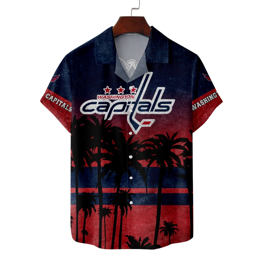 Washington Capitals Ice Hockey Hawaiian Palm Tree Short Sleeve ShirtMens short sleeve shirts Big and tall Mens shirts Short sleeve shirts for men Mens 4xl shirts Casual short sleeve shirts