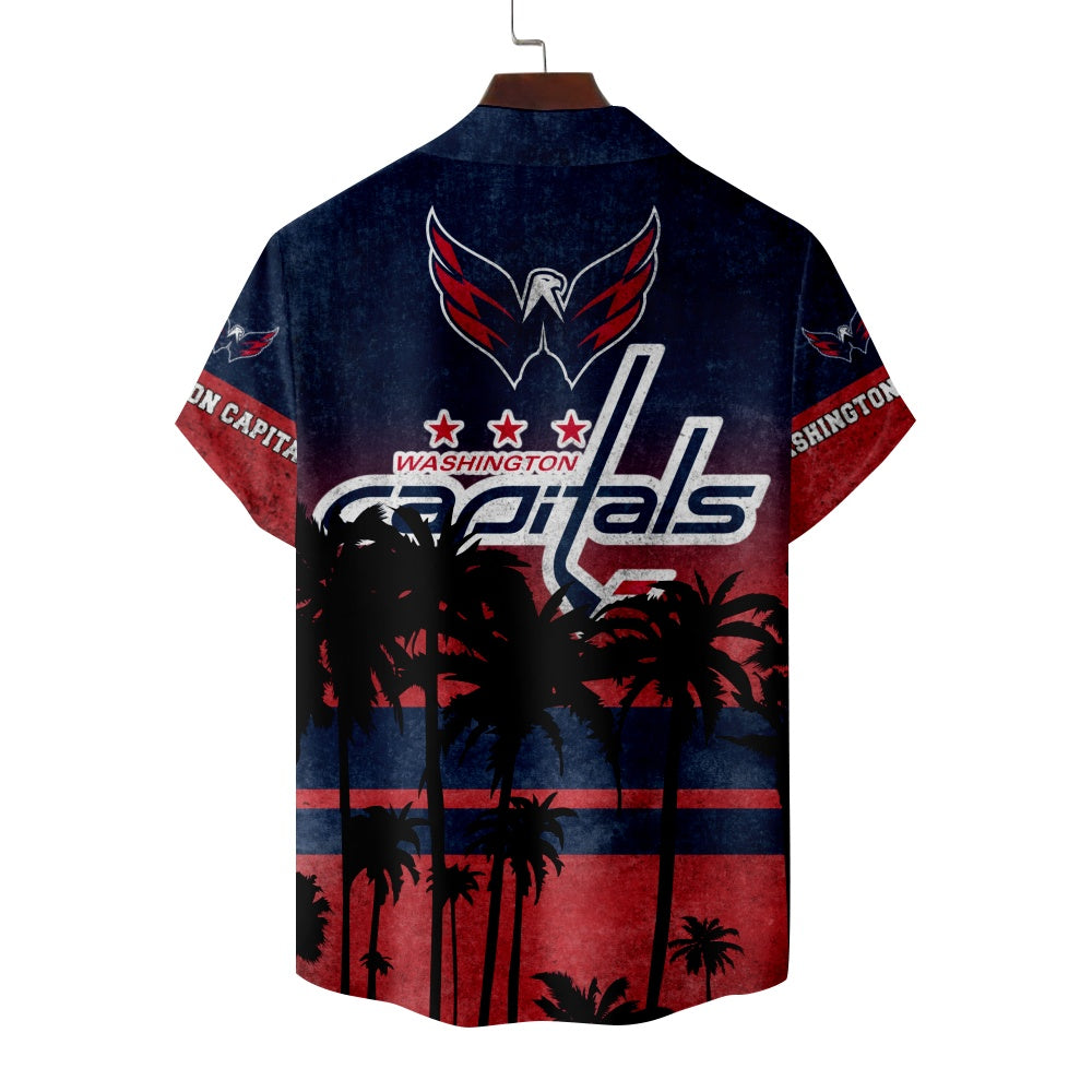 Washington Capitals Ice Hockey Hawaiian Palm Tree Short Sleeve ShirtMens short sleeve shirts Big and tall Mens shirts Short sleeve shirts for men Mens 4xl shirts Casual short sleeve shirts