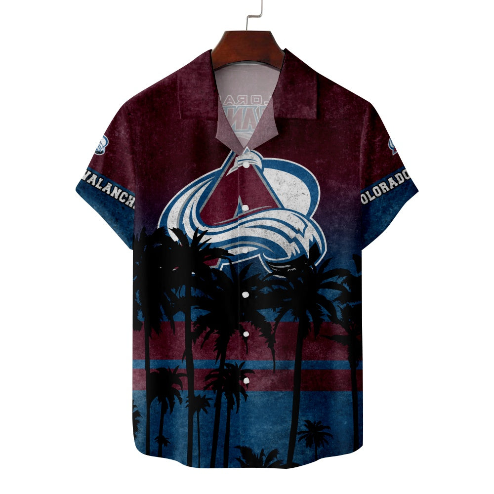 Colorado Avalanche Ice Hockey Hawaiian Palm Tree Short Sleeve ShirtMens short sleeve shirts Big and tall Mens shirts Short sleeve shirts for men Mens 4xl shirts Casual short sleeve shirts