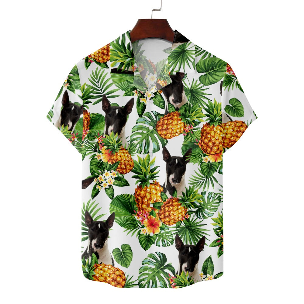 Men's Bull Terrier Dog Pineapple Hawaiian Vacation Print Short Sleeve ShirtMens short sleeve shirts Big and tall Mens shirts Short sleeve shirts for men Mens 4xl shirts Casual short sleeve shirts