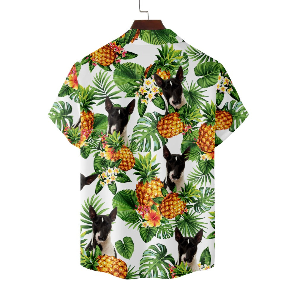 Men's Bull Terrier Dog Pineapple Hawaiian Vacation Print Short Sleeve ShirtMens short sleeve shirts Big and tall Mens shirts Short sleeve shirts for men Mens 4xl shirts Casual short sleeve shirts