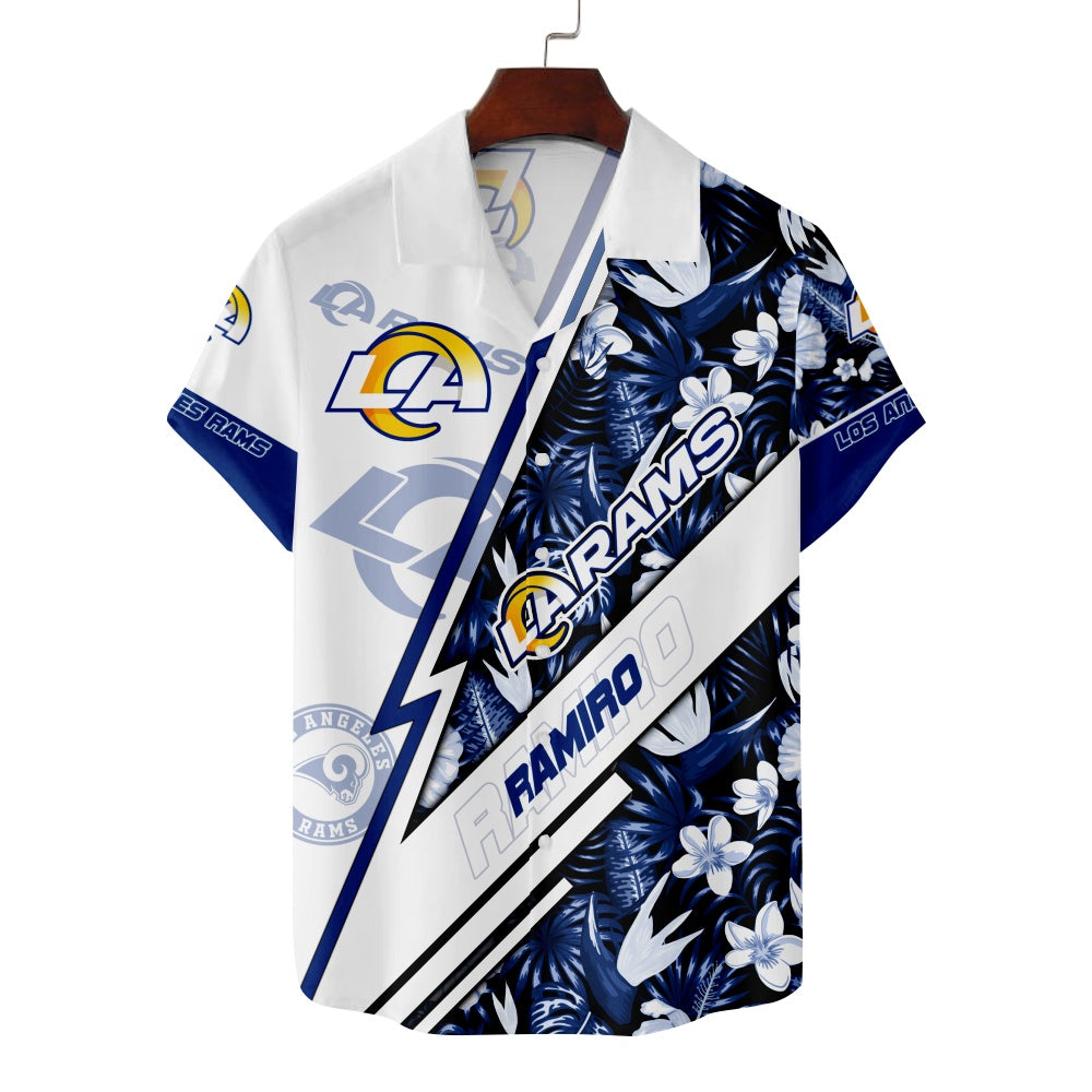 Los Angeles Rams American Football Floral Foliage Tropical Print Short Sleeve ShirtMens short sleeve shirts Big and tall Mens shirts Short sleeve shirts for men Mens 4xl shirts Casual short sleeve shirts