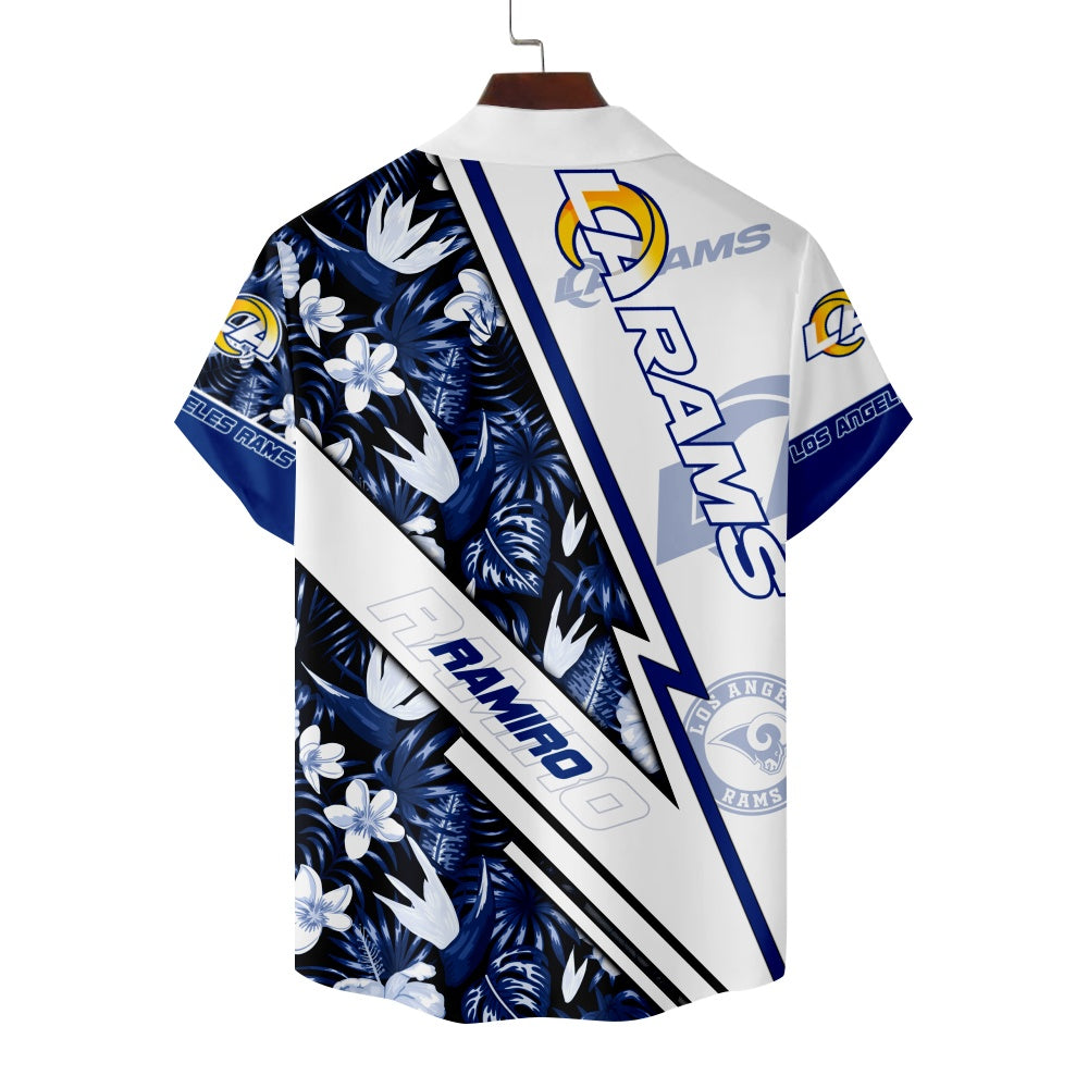 Los Angeles Rams American Football Floral Foliage Tropical Print Short Sleeve ShirtMens short sleeve shirts Big and tall Mens shirts Short sleeve shirts for men Mens 4xl shirts Casual short sleeve shirts