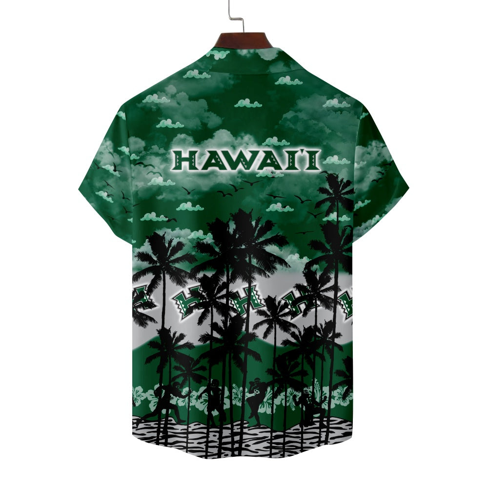 Hawaii Rainbow Warriors American Football Hawaiian Palm Tree Short Sleeve ShirtMens short sleeve shirts Big and tall Mens shirts Short sleeve shirts for men Mens 4xl shirts Casual short sleeve shirts