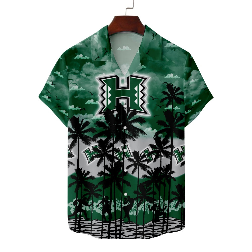 Hawaii Rainbow Warriors American Football Hawaiian Palm Tree Short Sleeve ShirtMens short sleeve shirts Big and tall Mens shirts Short sleeve shirts for men Mens 4xl shirts Casual short sleeve shirts